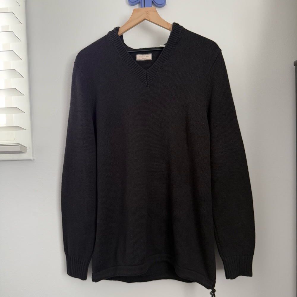 daniel buchler men’s large wool cotton pullover hoodie black rib v neck